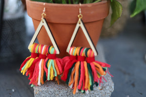 0017 C38 TRI WOOD MULTI COLORED TASSEL EARRING