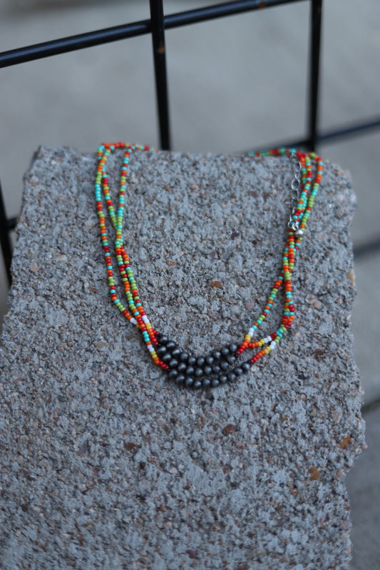 0035 MULTI 3S SEED BEADW/ FAUX SILVER CENTER BEADS (1)