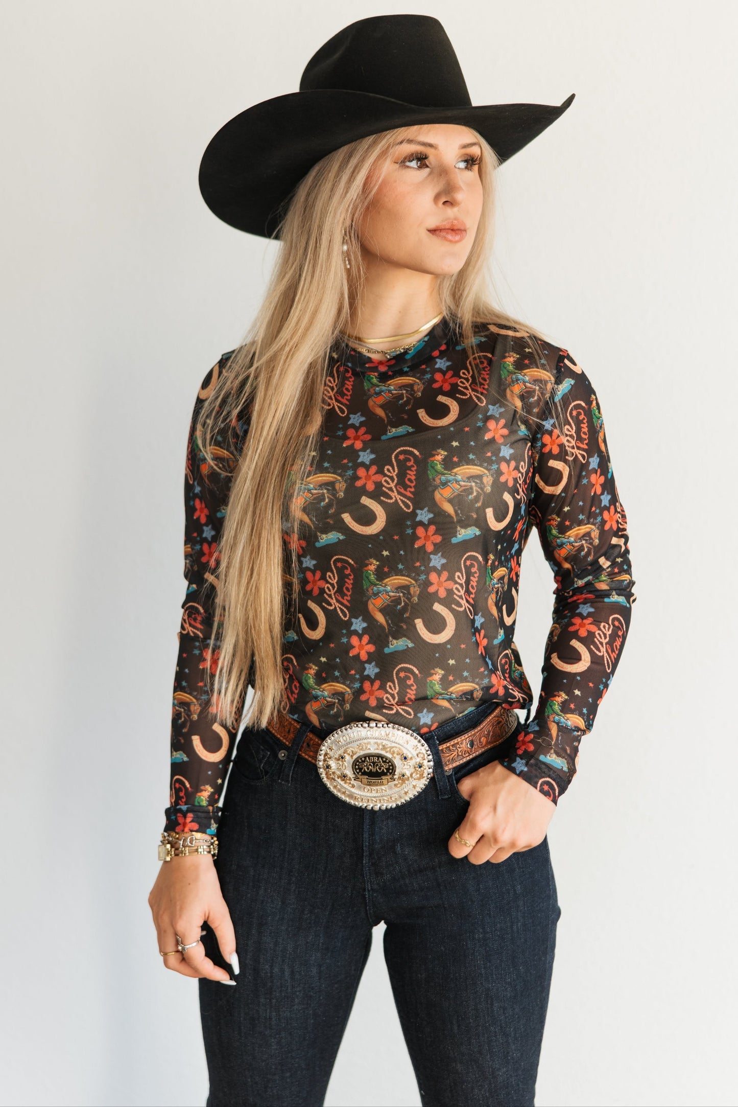 TH1221 S177 BLACK YEEHAW MESH TOP (1 Piece)