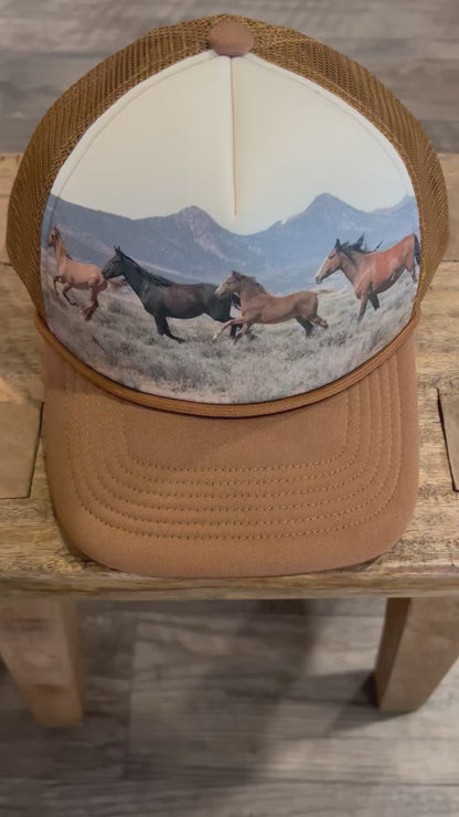 Wild Horses Trucker Hat – Brown