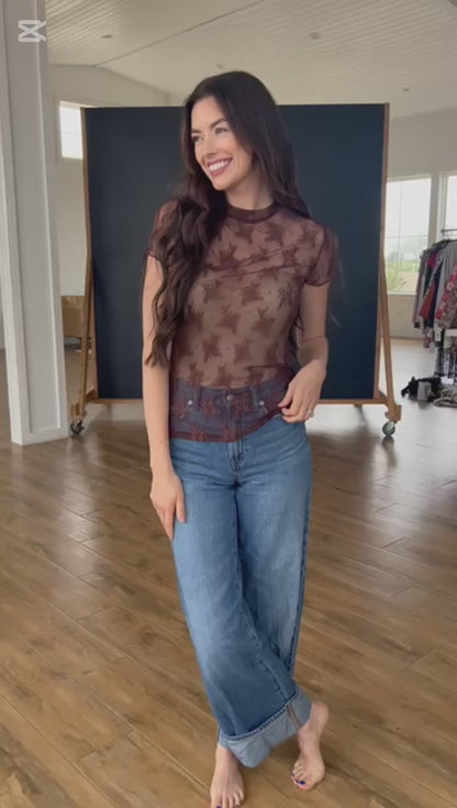 TH1224 BROWN LACE SHORT SLEEVE TOPS (7 Piece)