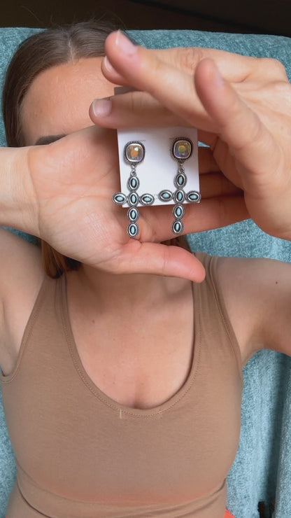 22246 H180  BLING STUD W CROSS DROP ER - Turq