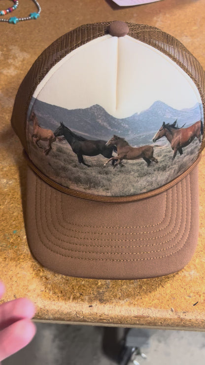 Wild Horses Trucker Hat – Brown