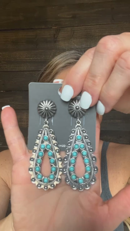 0177 R3-46 TURQ WESTERN TEARDROP POST EARRINGS