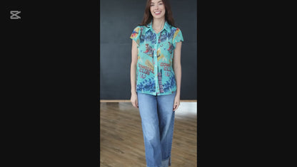 TH199 COWGIRL COLLAGE FLUTTER SLEEVE BLOUSE (7 Piece)