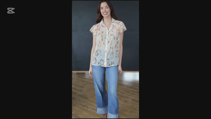 TH199 IVORY HORSE HEAD FLUTTER SLEEVE BLOUSE (7 Piece)