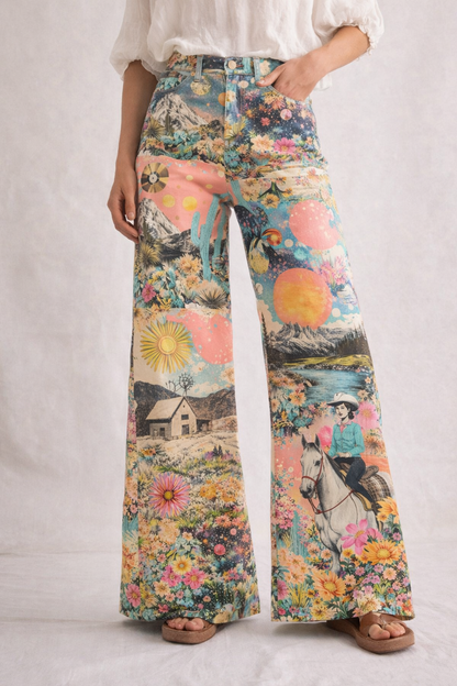 TH250 PINK WESTERN COLLAGE EXTREME WIDE LEGGED PANT (7 PIECE)