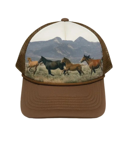 Wild Horses Trucker Hat – Brown
