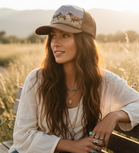 Wild Horses Trucker Hat – Brown