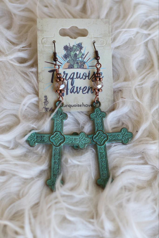 6191 R1-59 Patina Cross on Champagne Drop Earring