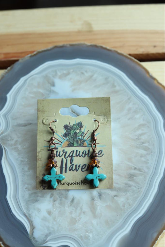 52014 R1-3 Turquoise Amber Crystal Earring