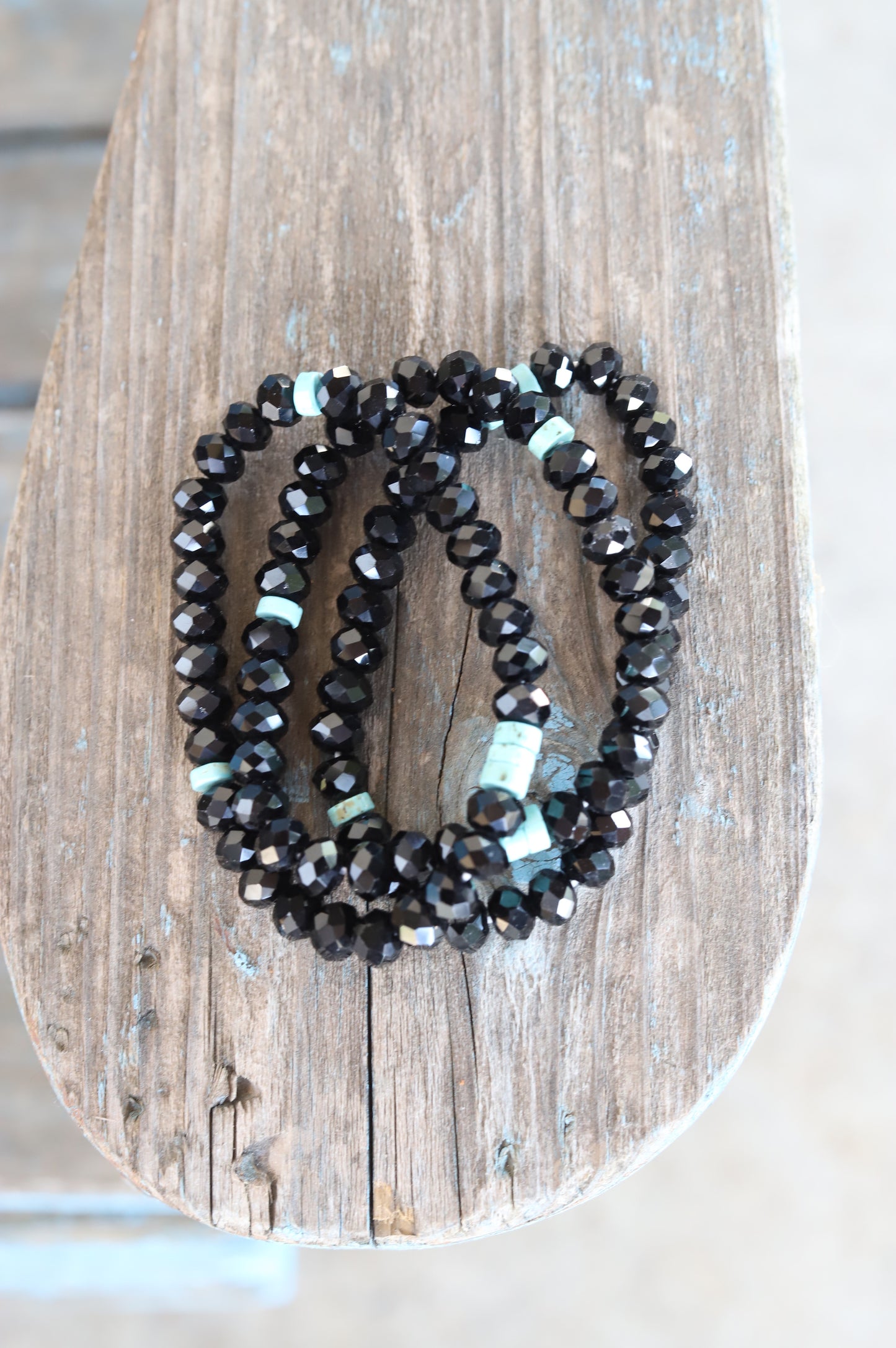 6510 TURQ/ CRYSTAL STRETCH BRACELET