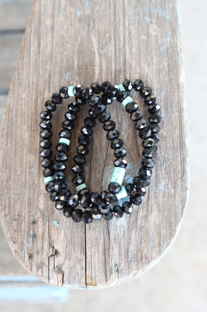 6510 TURQ/ CRYSTAL STRETCH BRACELET