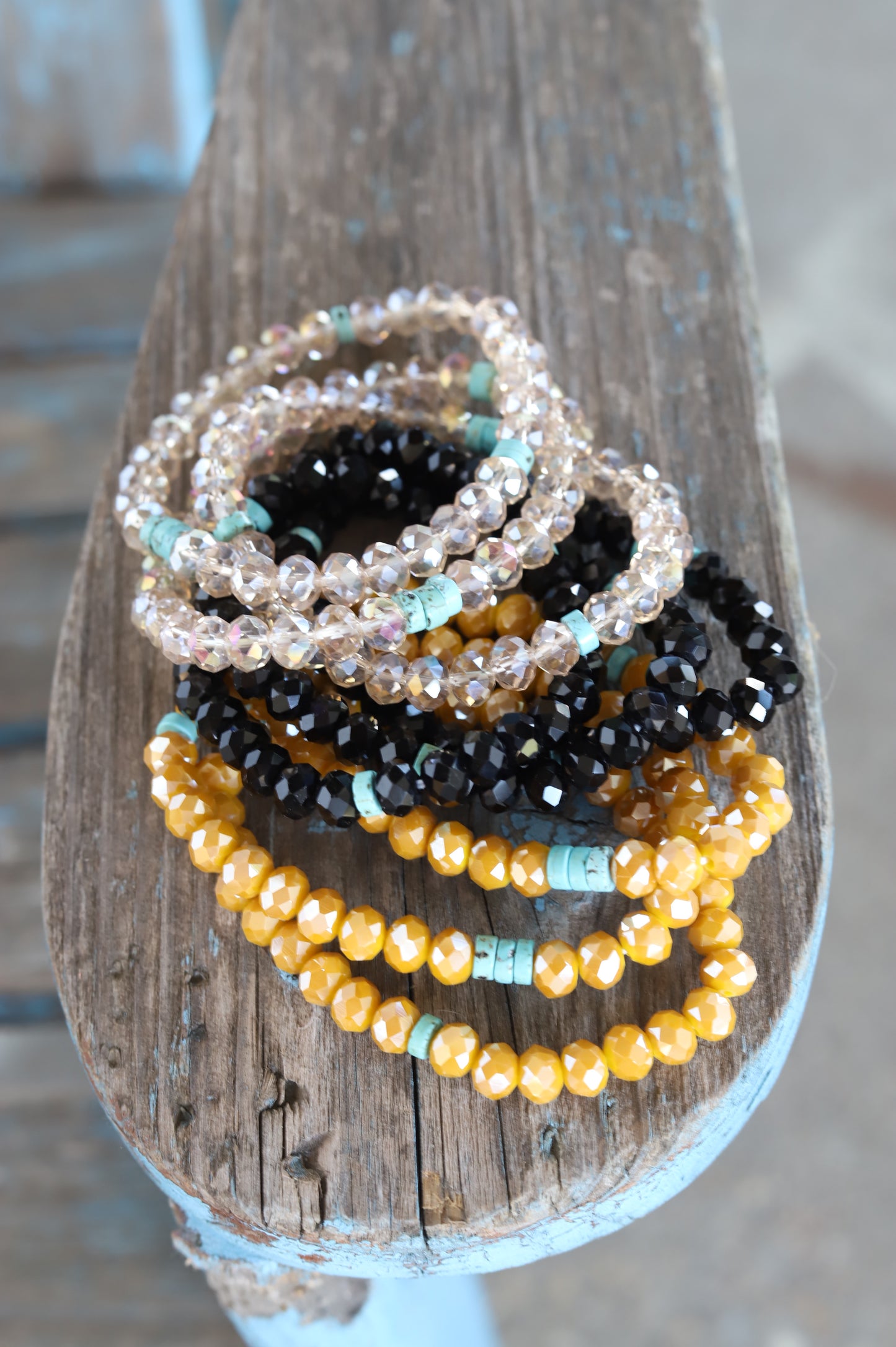 6510 TURQ/ CRYSTAL STRETCH BRACELET