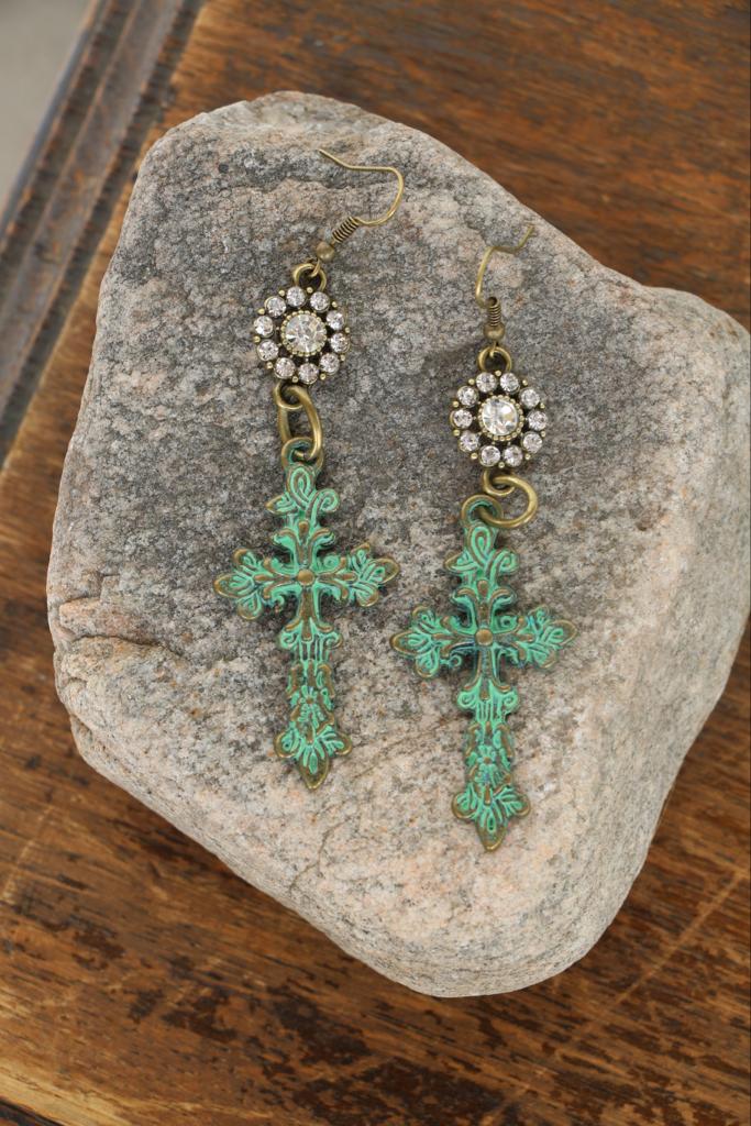 422502 R3-21 PATINA CROSS BLING FLOWER ER