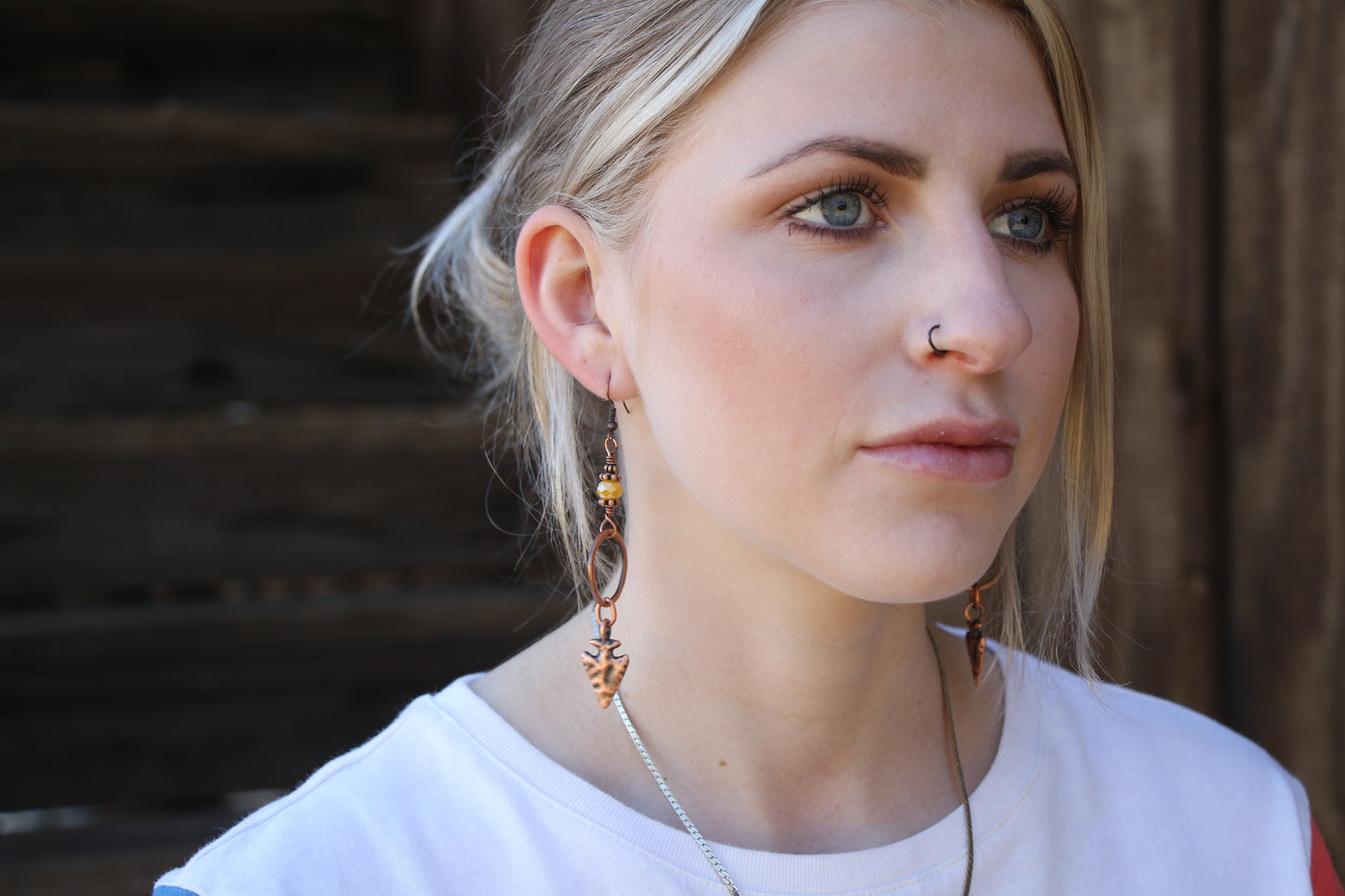 51910 E2-91 Antique Copper Arrowhead Earrings