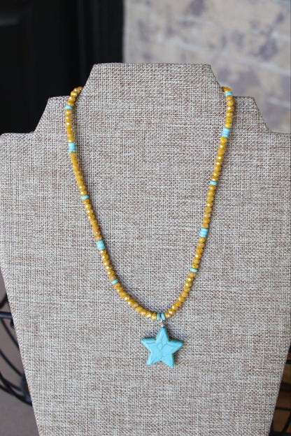 3224 MUSTARD CRYSTAL CHOKER TURQUOISE STAR