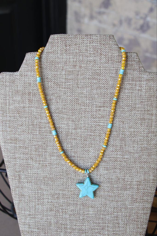 3224 MUSTARD CRYSTAL CHOKER TURQUOISE STAR