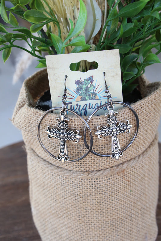 32174 R4-44 ANTIQUE SILVER HOPP WITH TEXTURED CROSS ER