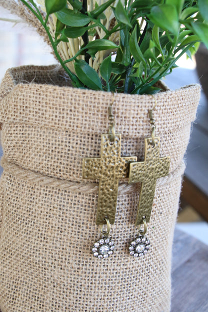 12232 E1-46 AG STAMPED  CROSS W/ BLING DROP ER