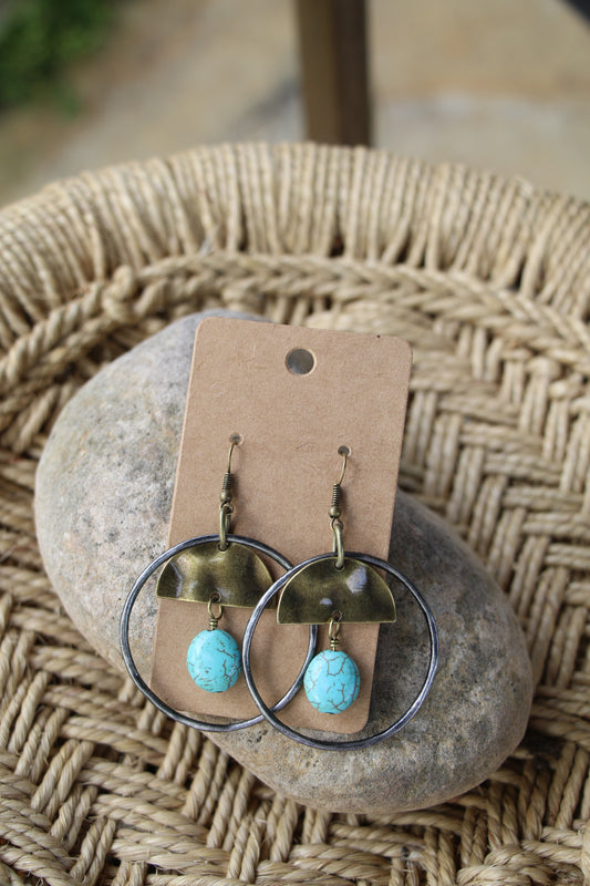 32357 R3-80 MIXED METAL ER WITH TURQ OVAL