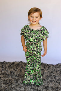 801  Toddler DC Neon Green Cheetah Ruffle Top (6@$9)