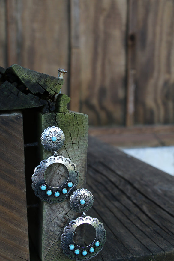 0066 H37 STUD DROP ROUND ER WITH TURQ STONES