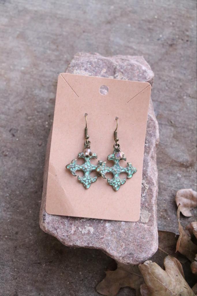 17154  E3-149 Patina Cross Earrings