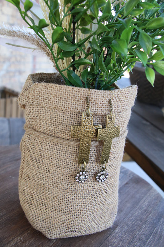 12232 E1-46 AG STAMPED  CROSS W/ BLING DROP ER