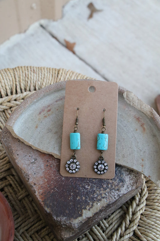 12314 R3-51 TURQ RECTANGLE W/ FLOWER BING DROP ER