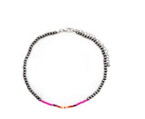 0032 T170 PINK FAUX SILVER BEAD WITH SEED BEAD MULTI CHOKER NL