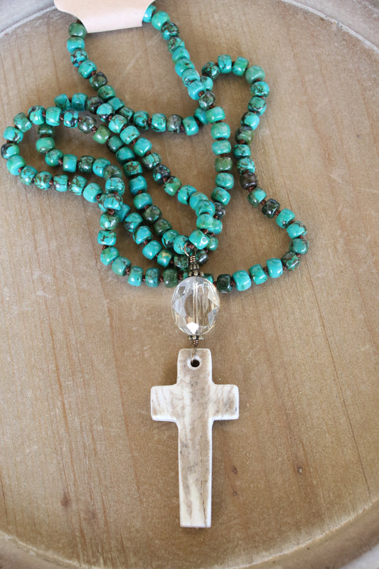 10215 N1-8 TURQUOISE CYLINDER THREADED NL WITH ANTLER PENDANT