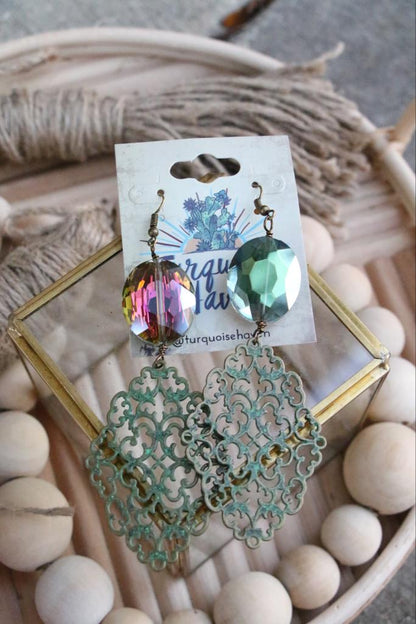 102175  R4-13 PATINA SWIRL ER W/ MERMAID CRYSTAL