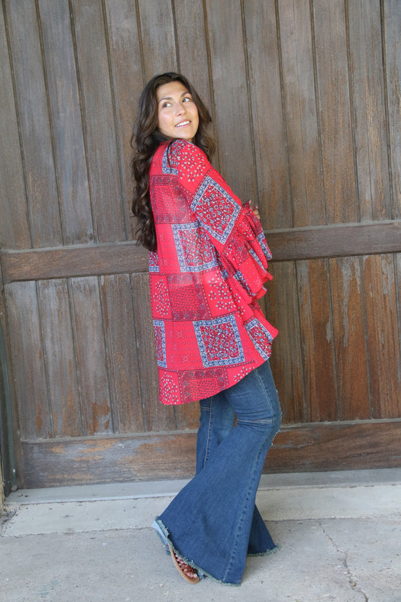 4592 Tween Red Bandanna Ruffle Sleeve Kimono (4@$6)