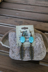 52021 E2-86 TURQ STONE AND AG FEATHER DANGLE ER