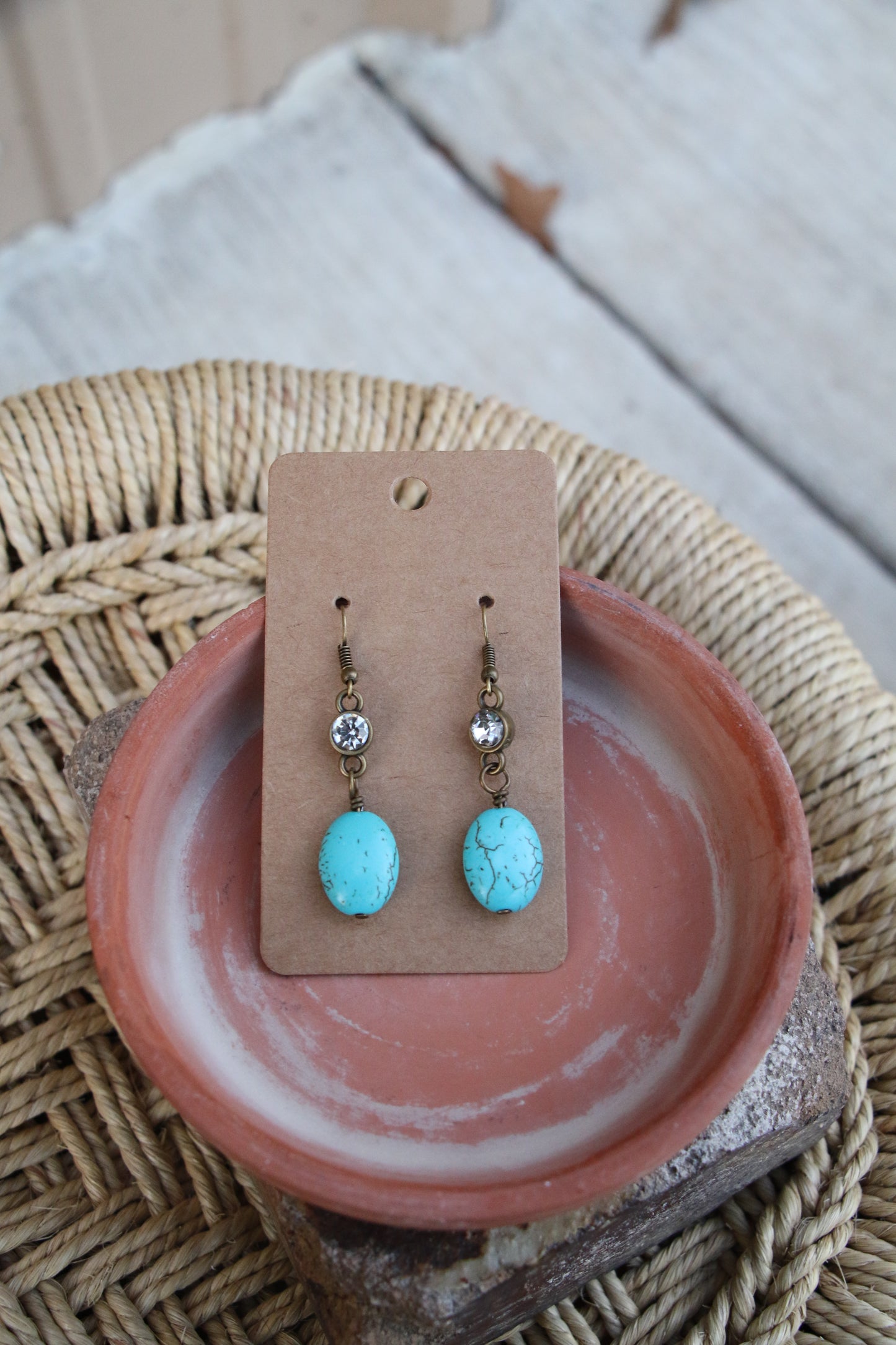 1235  R4-68 AG CRYSTAL CHARM W OVAL TURQ ER