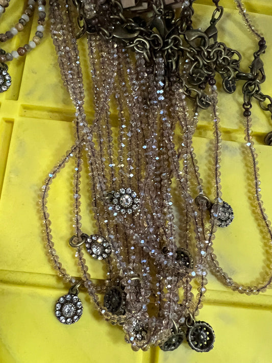 1233 N12 CHAMPANGE CRYSTAL CHOKER WITH FLOWER BLING CHARM NL