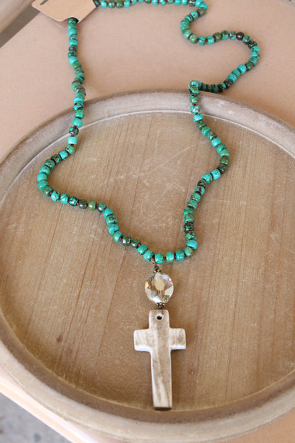 10215 N1-8 TURQUOISE CYLINDER THREADED NL WITH ANTLER PENDANT